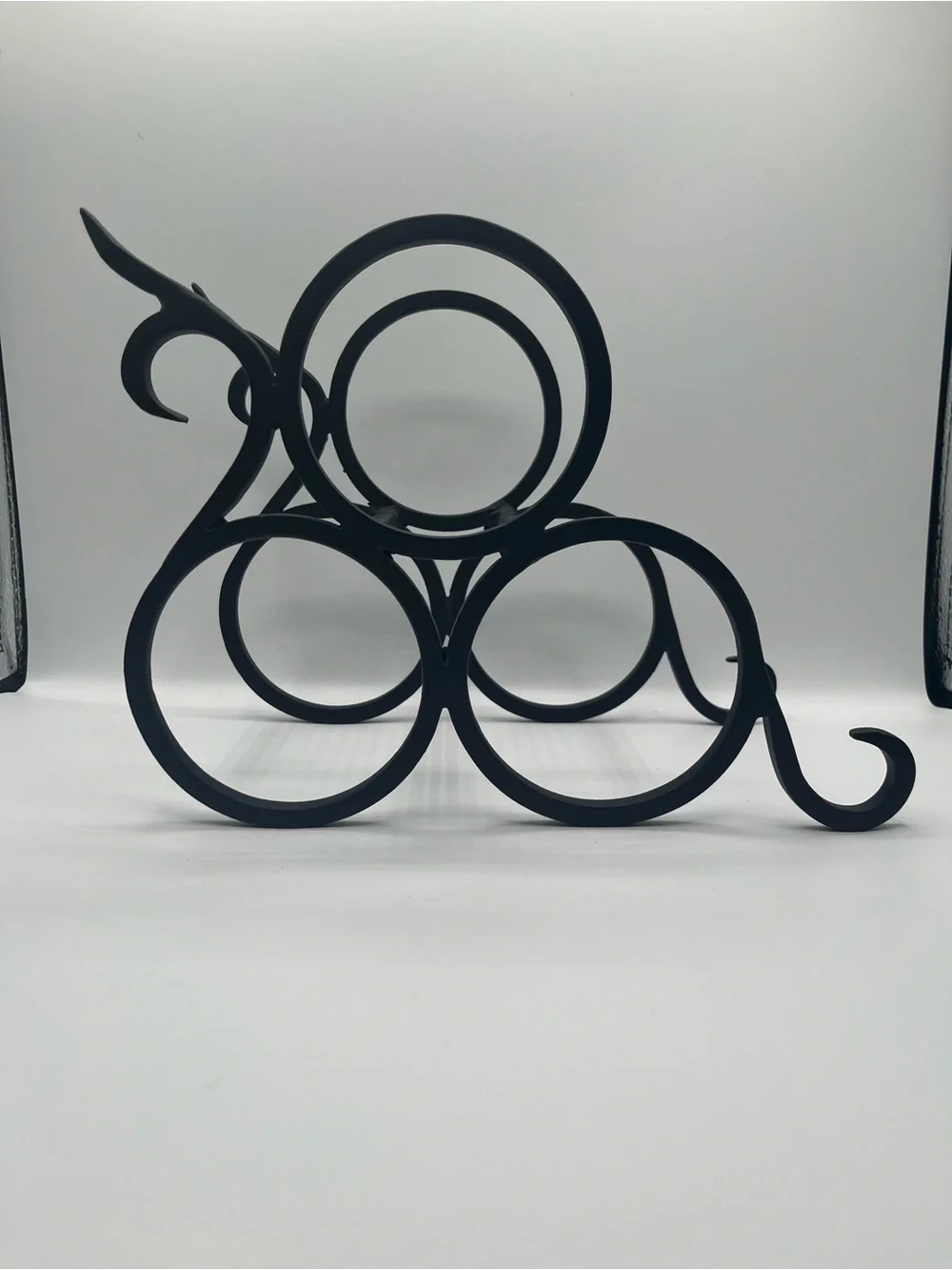 Vintage Black Wrought Iron Wine Rack - 3 Bottle Holder